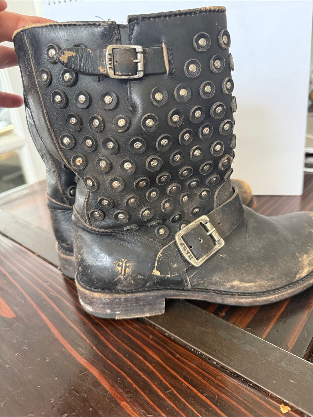 Frye Black Studded Leather Mid-Calf Boots - Picture 5 of 5